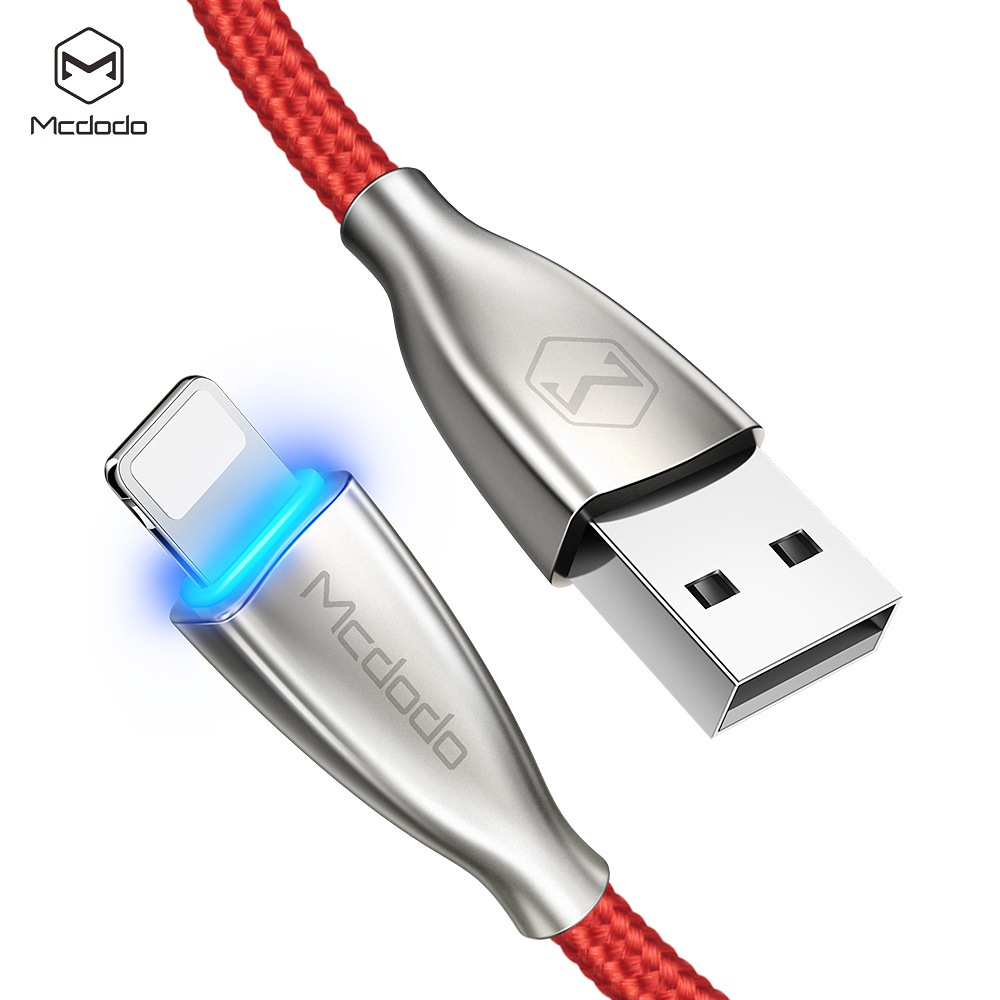 McDodo CA-5704, USB-A till Lightning, LED, 2.4A, 1.8m, röd