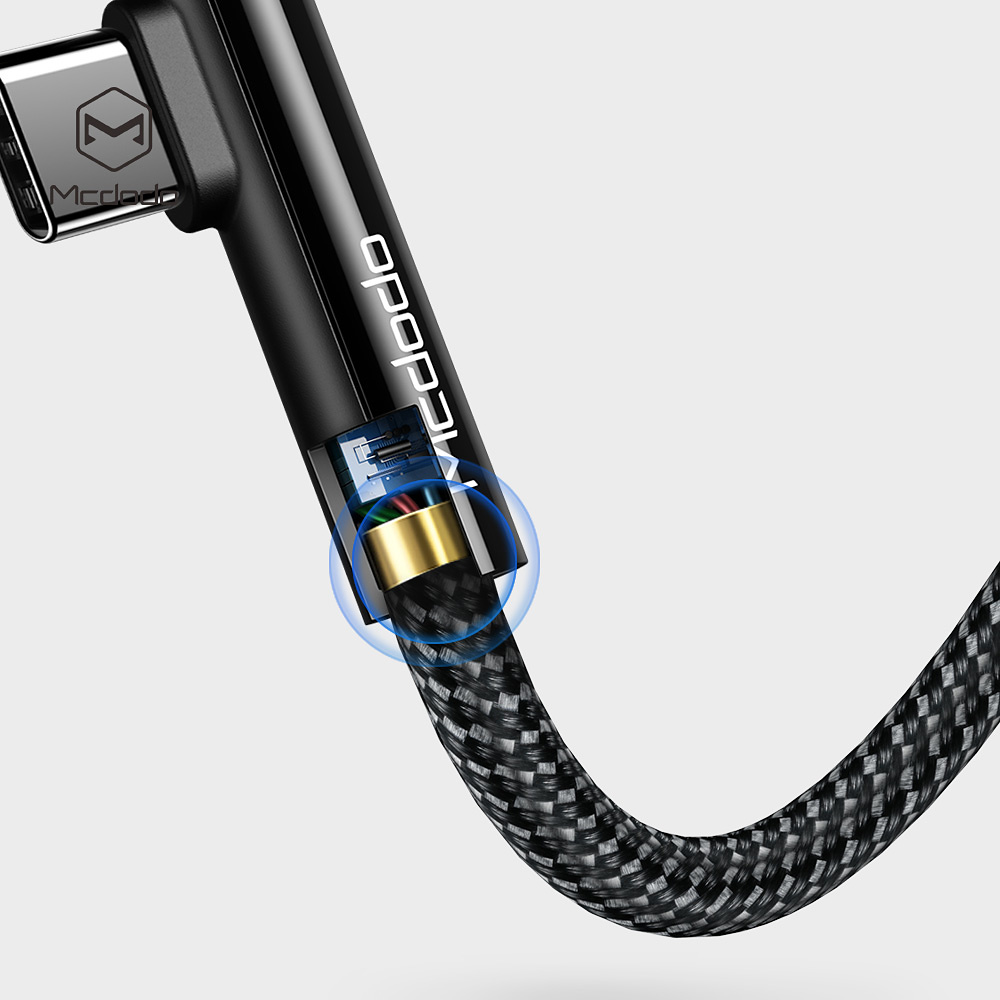 McDodo CA-6390 90° USB-C kabel med LED, 1.5m, svart