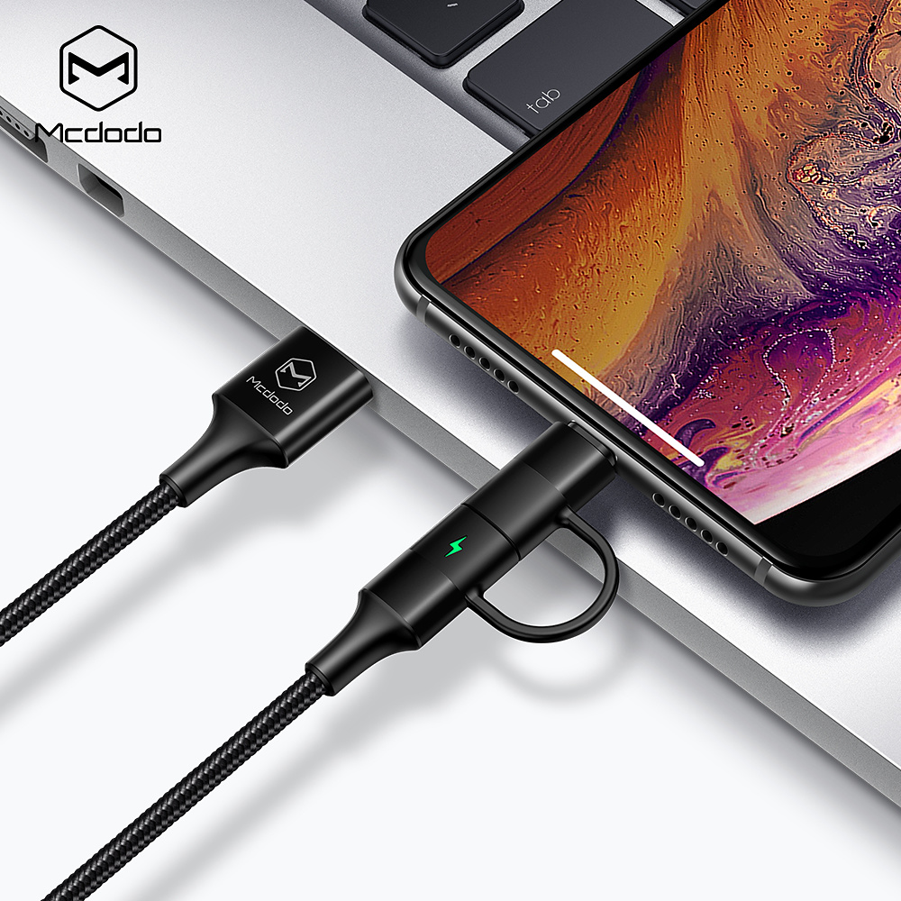 McDodo CA-6800 USB-C+Lightning 2-i-1-kabel, QC 4.0, 1.2m, svart