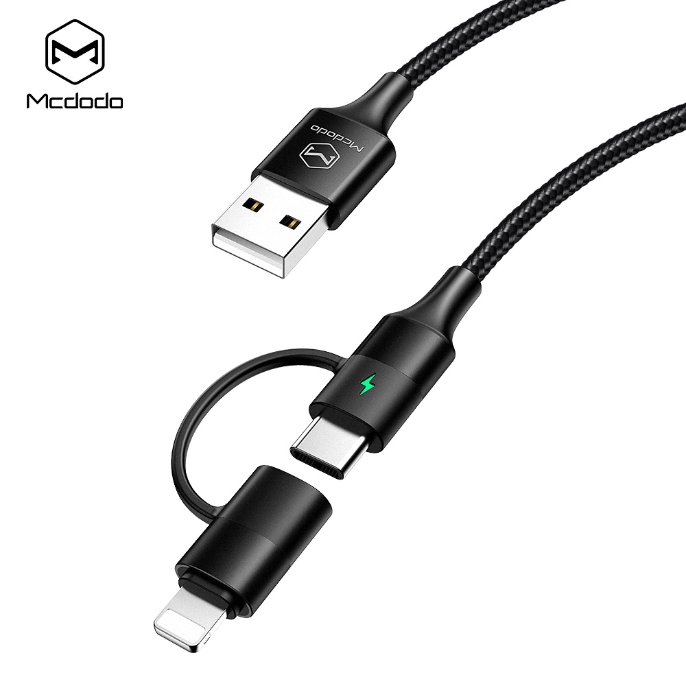 McDodo CA-6800 USB-C+Lightning 2-i-1-kabel, QC 4.0, 1.2m, svart