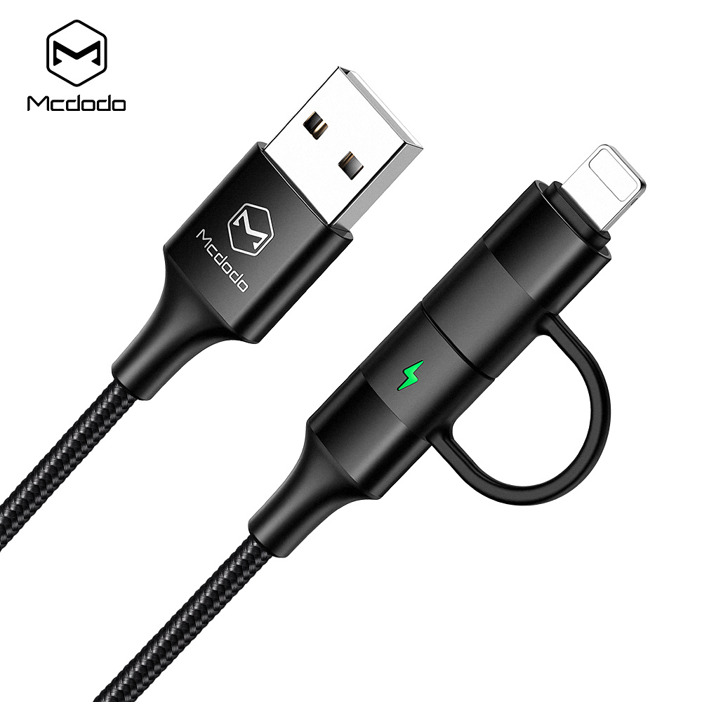 McDodo CA-6800 USB-C+Lightning 2-i-1-kabel, QC 4.0, 1.2m, svart