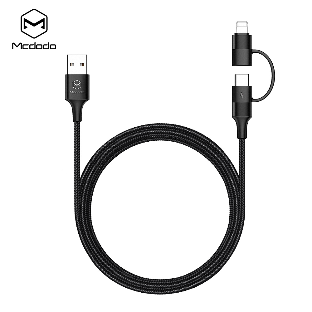 McDodo CA-6800 USB-C+Lightning 2-i-1-kabel, QC 4.0, 1.2m, svart