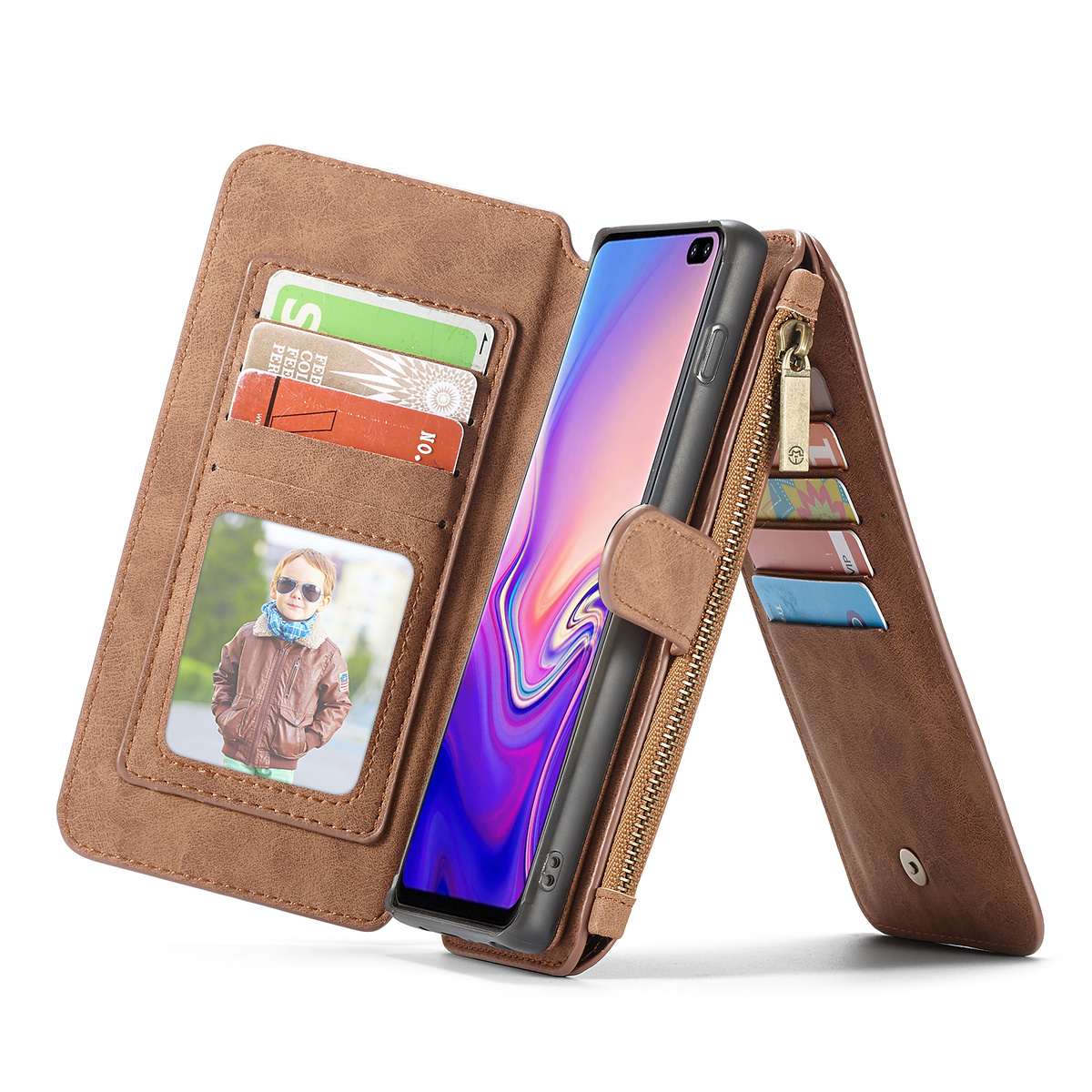 CaseMe plånboksfodral magnetskal, Samsung Galaxy S10 Plus, brun