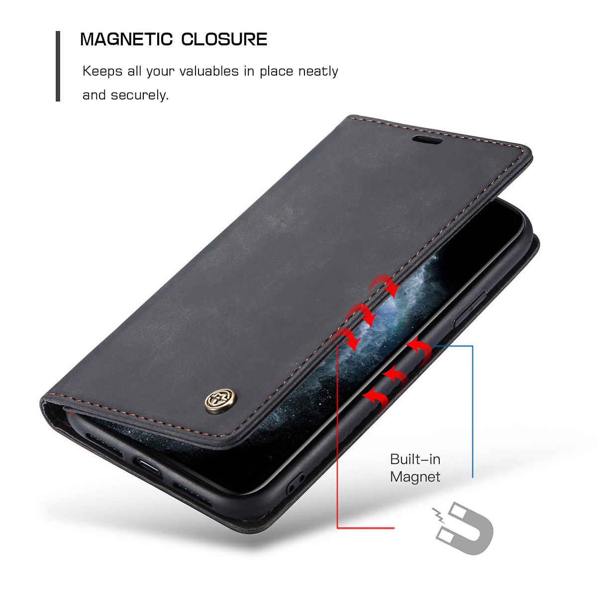 CaseMe plånboksfodral, iPhone 11 Pro Max, svart