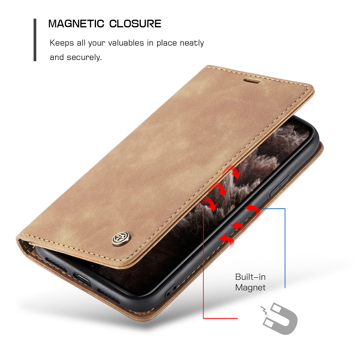 CaseMe plånboksfodral, iPhone 11 Pro Max, brun