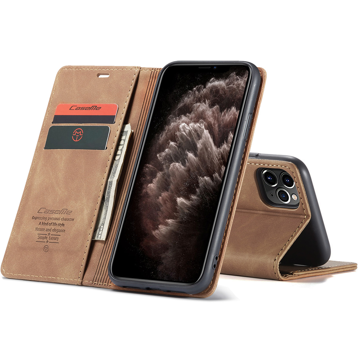 CaseMe plånboksfodral till iPhone 11 Pro, brun