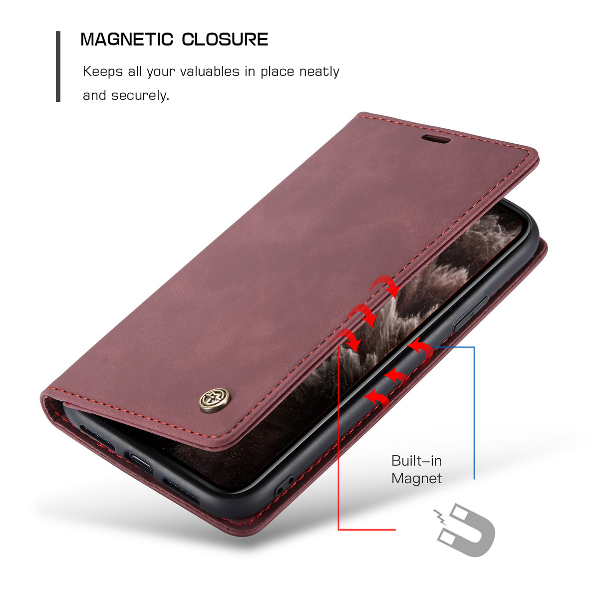 CaseMe plånboksfodral, iPhone 11, vinröd