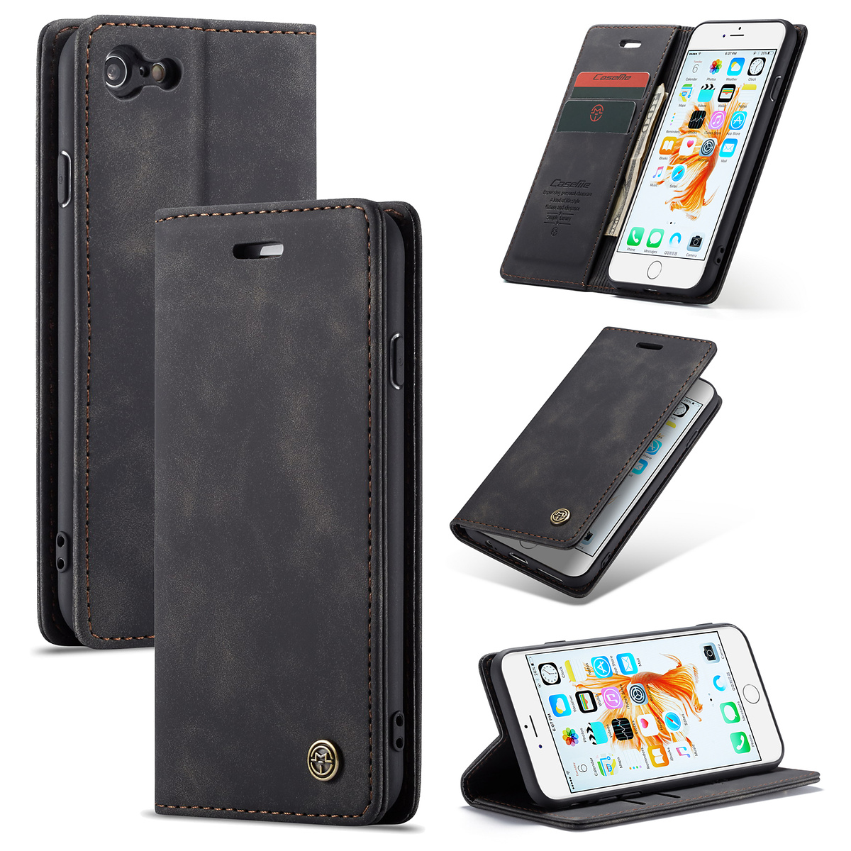 CaseMe plånboksfodral, iPhone 6/6S, svart