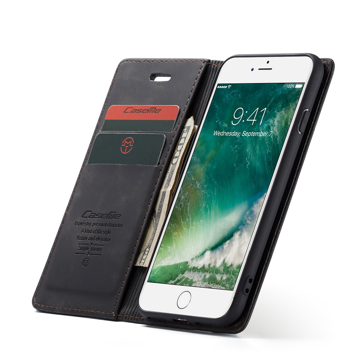 CaseMe plånboksfodral till iPhone 8/7,  svart