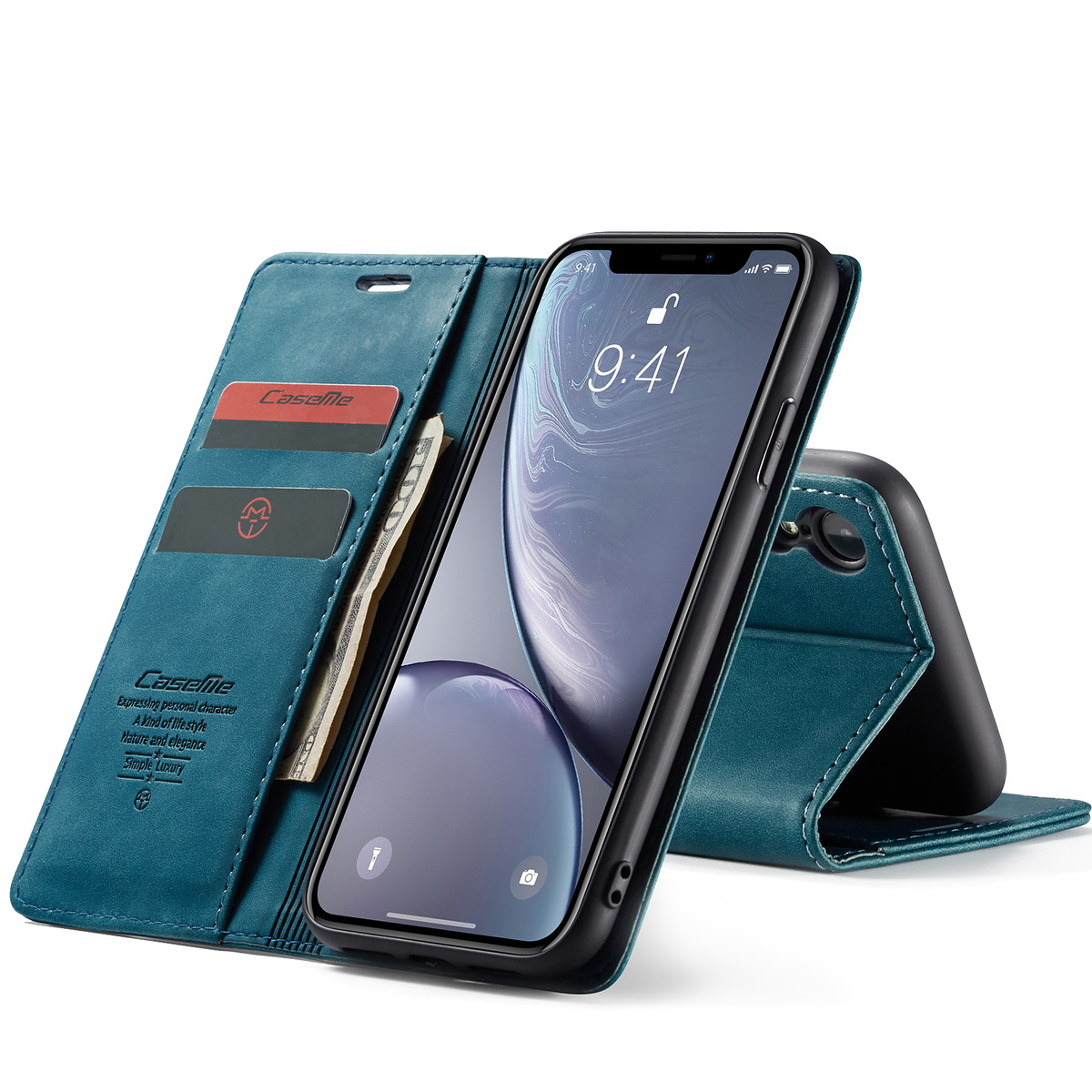 CaseMe plånboksfodral med ställ till iPhone XR, blå