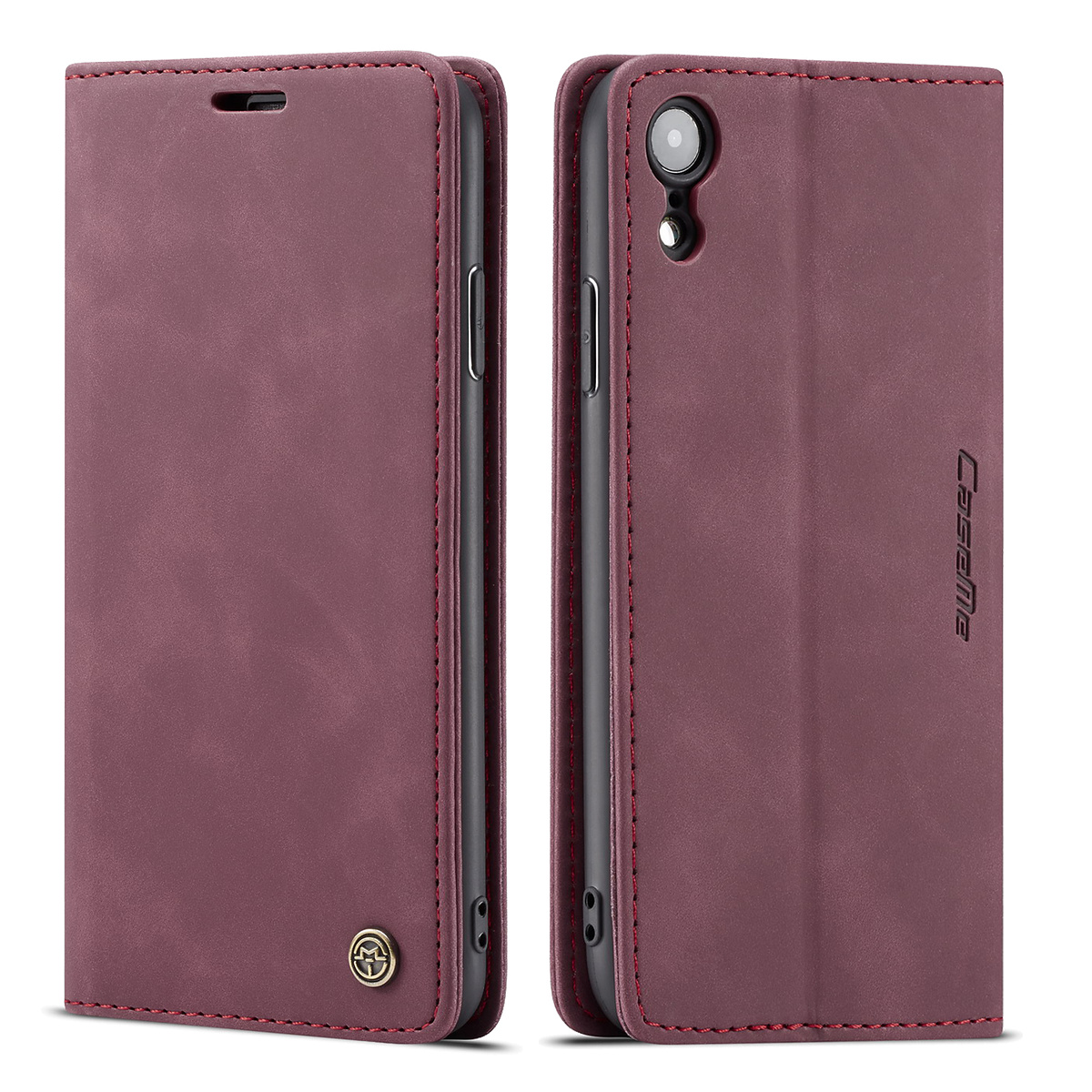 CaseMe plånboksfodral med ställ till iPhone XR, vinröd