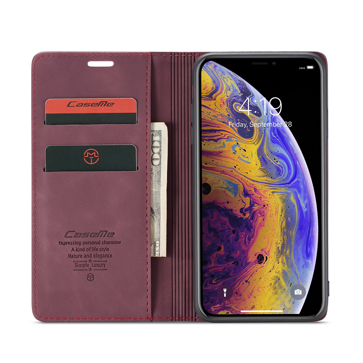 CaseMe plånboksfodral, iPhone X/XS, vinröd