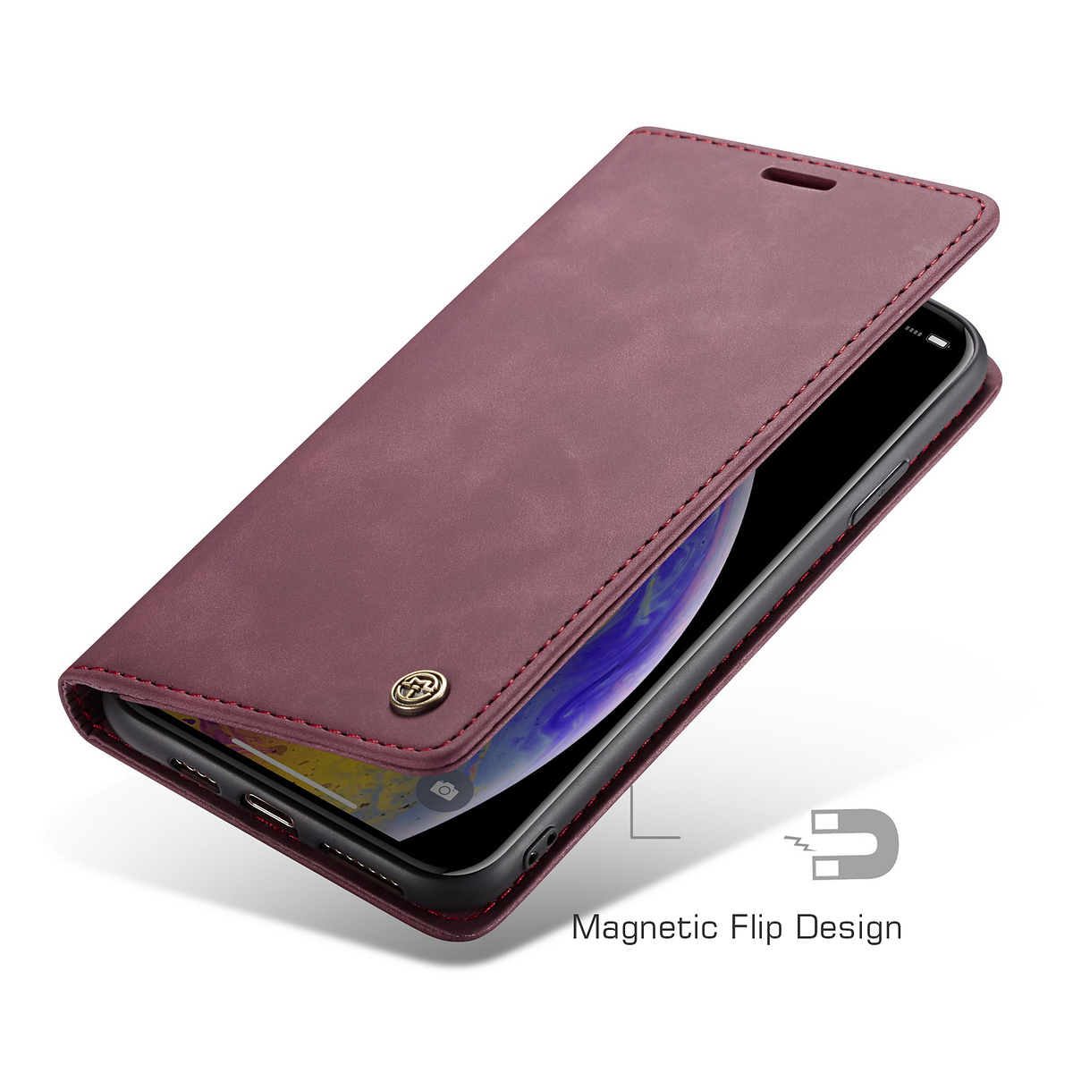 CaseMe plånboksfodral, iPhone X/XS, vinröd