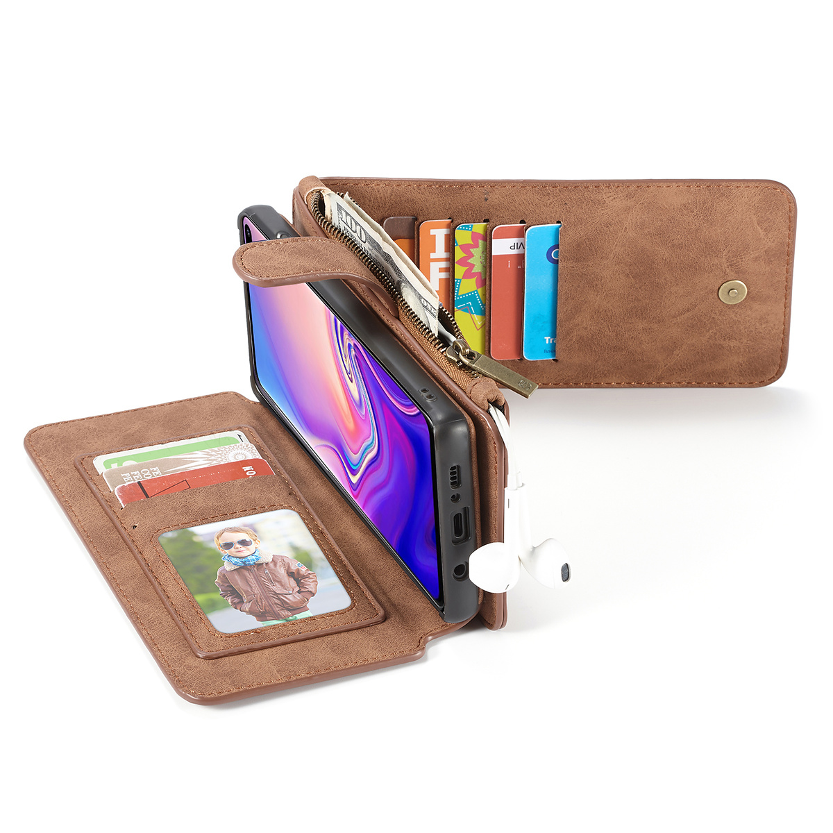 CaseMe plånboksfodral med magnetskal, Samsung Galaxy S10, brun