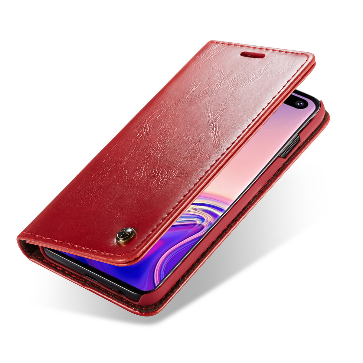 CaseMe läderfodral, ställ, Samsung Galaxy S10 Plus, röd