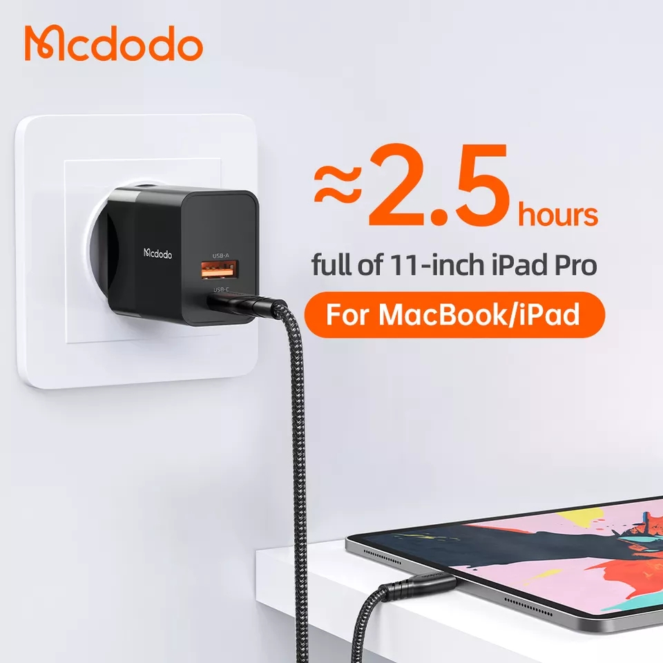 McDodo CH-1951 USB+USB-C väggladdare, 20W, svart