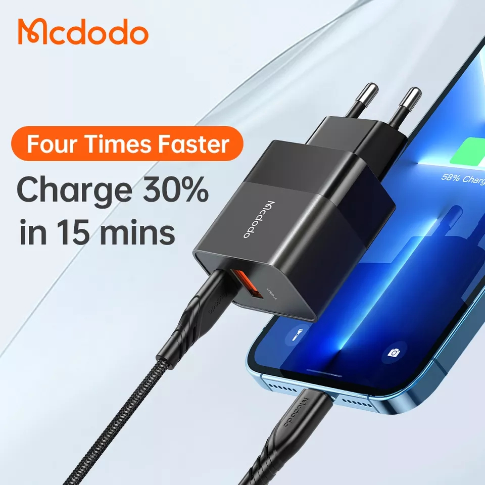 McDodo CH-1951 USB+USB-C väggladdare, 20W, svart