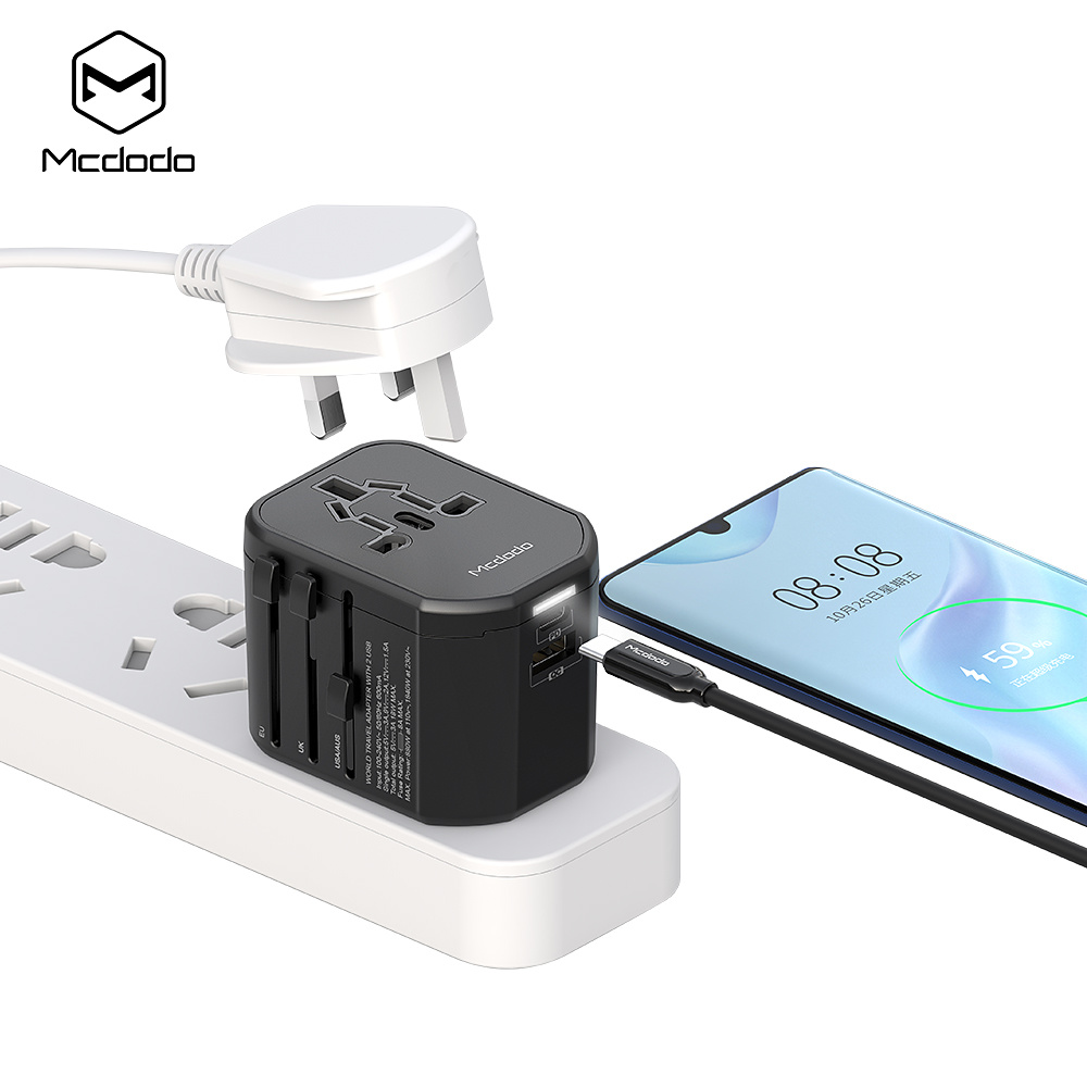 McDodo Reseadapter med snabbladdning, PD, QC3.0, 18W