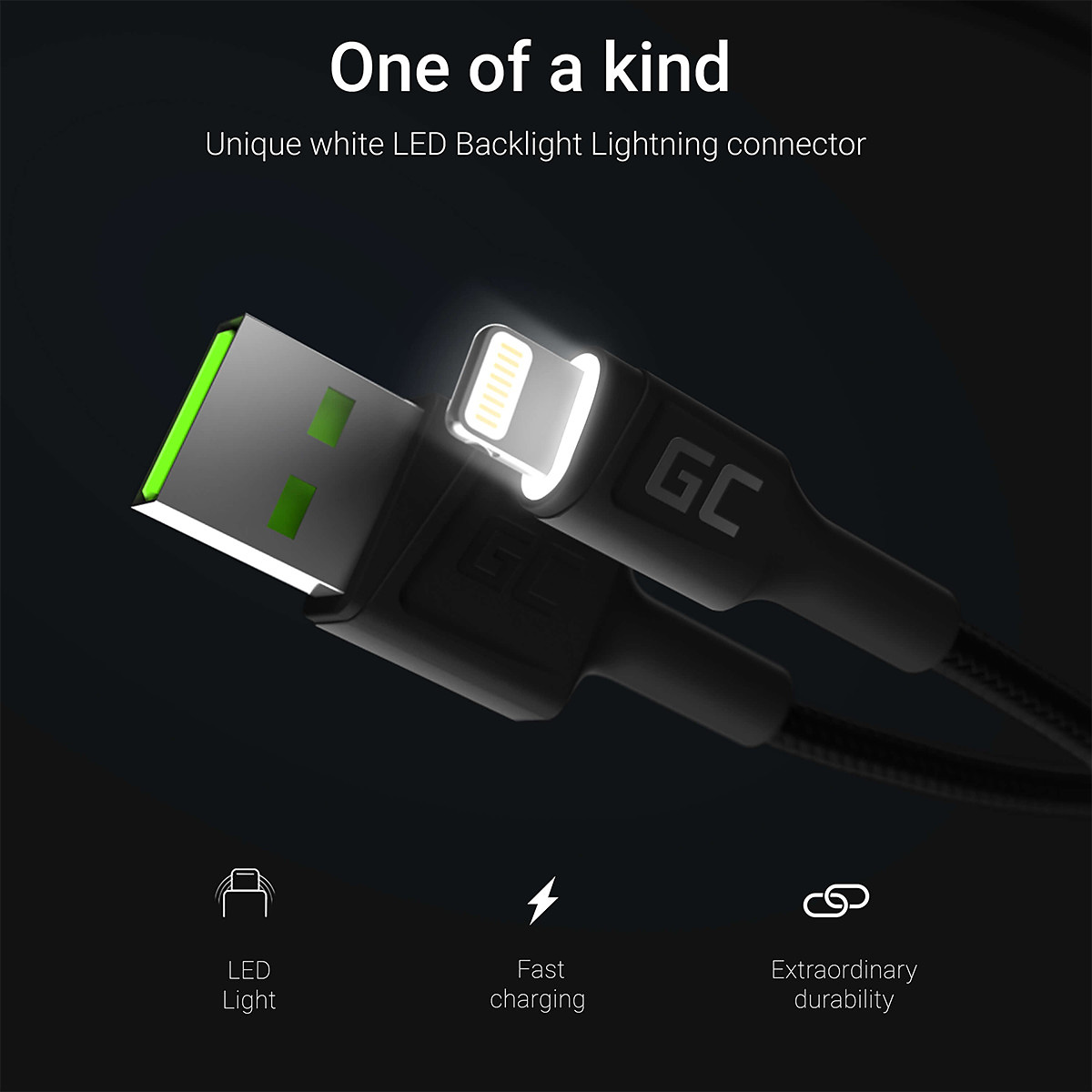 Cable Green Cell Ray USB-A - Lightning White LED 120cm with support fo