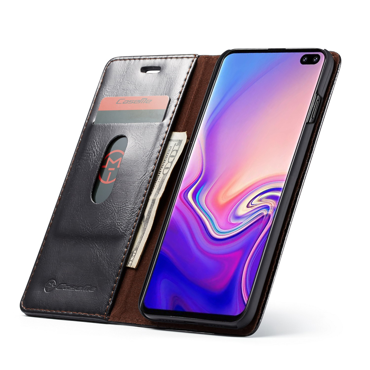 CaseMe Crazy Horse fodral, ställ, Samsung Galaxy S10 Plus, svart