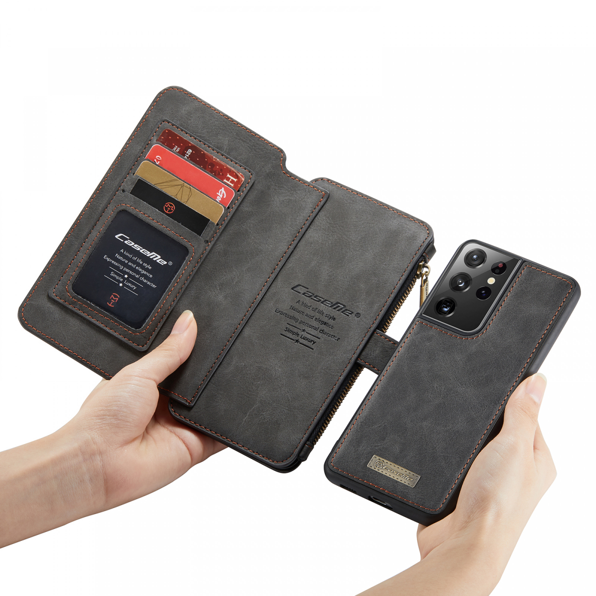 CaseMe 007 plånboksfodral + magnetskal, Samsung S21 Ultra, svart