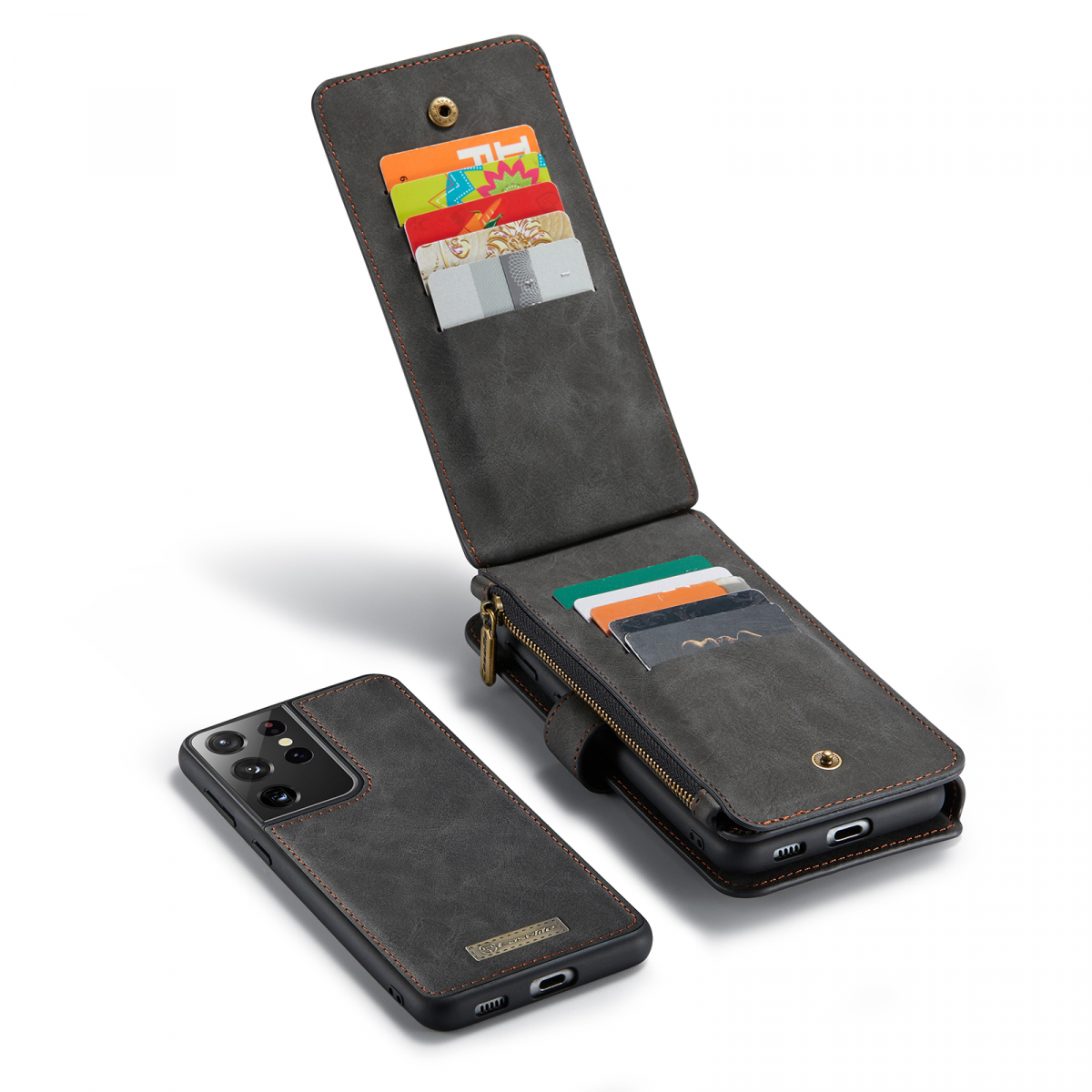 CaseMe 007 plånboksfodral + magnetskal, Samsung S21 Ultra, svart