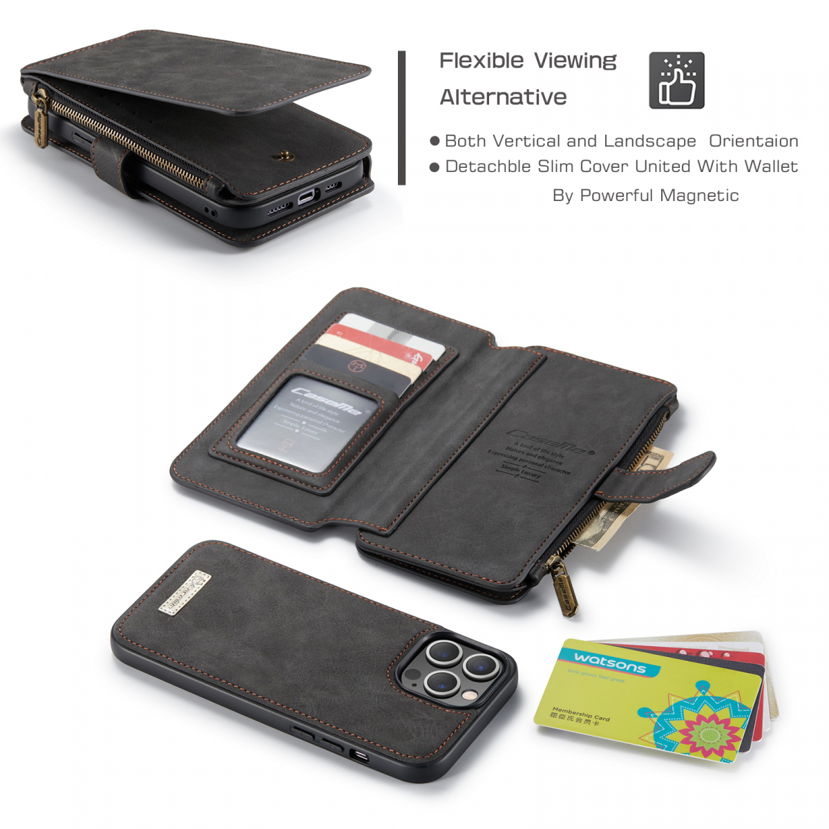 CaseMe läderfodral med magnetskal, iPhone 13 Pro, svart