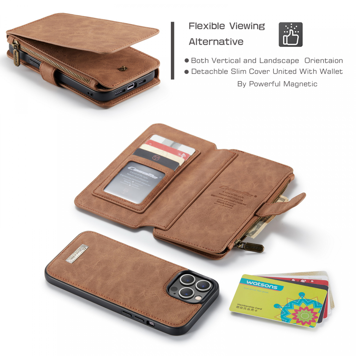 CaseMe läderfodral med magnetskal, iPhone 13 Pro, brun