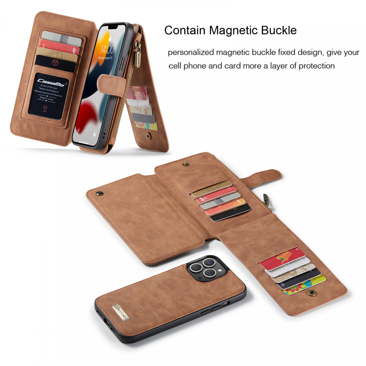 CaseMe läderfodral med magnetskal, iPhone 13 Pro, brun