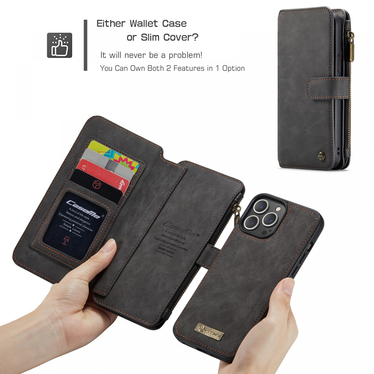 CaseMe läderfodral med magnetskal, iPhone 13 Pro Max, svart