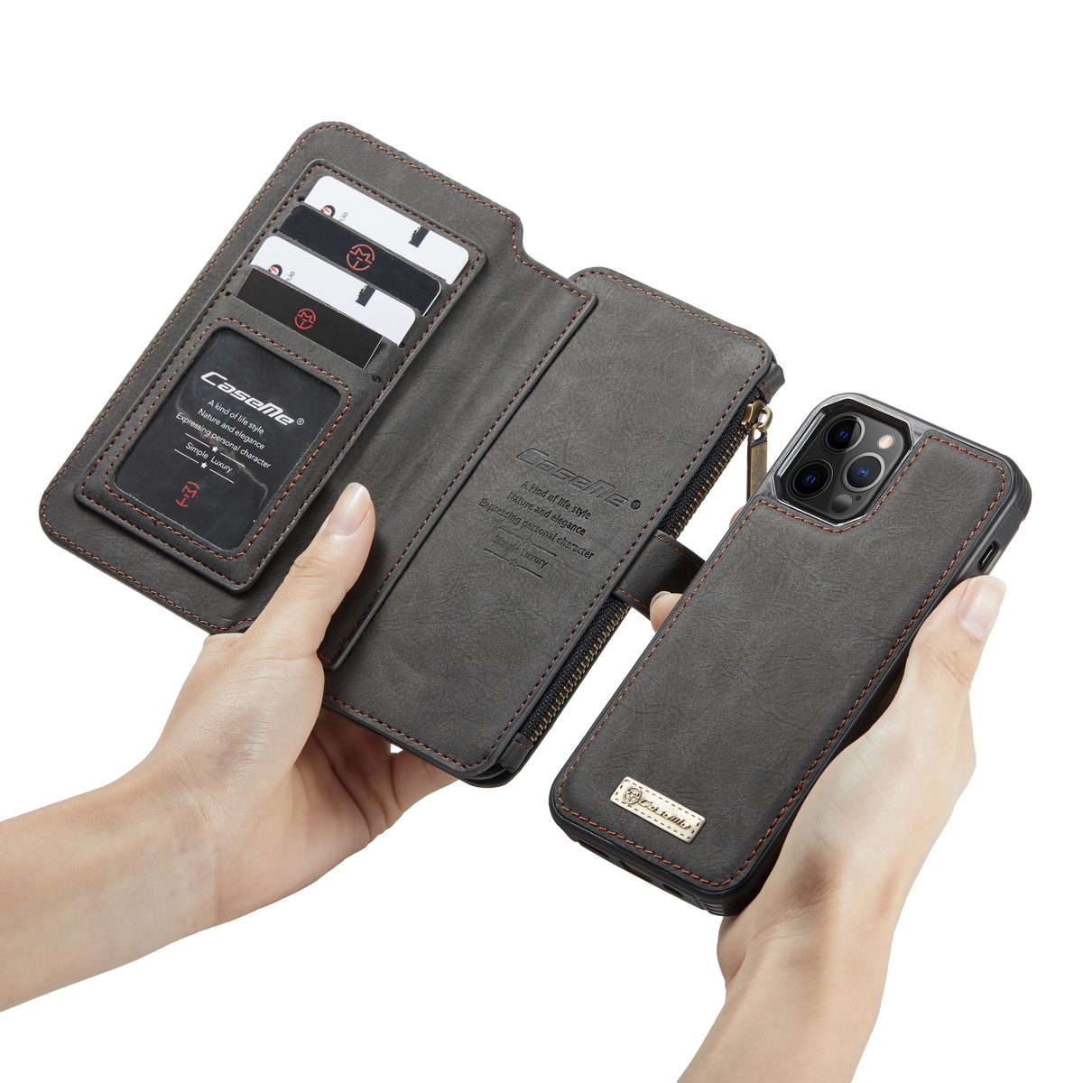 CaseMe läderfodral med magnetskal, iPhone 12 Pro Max, svart