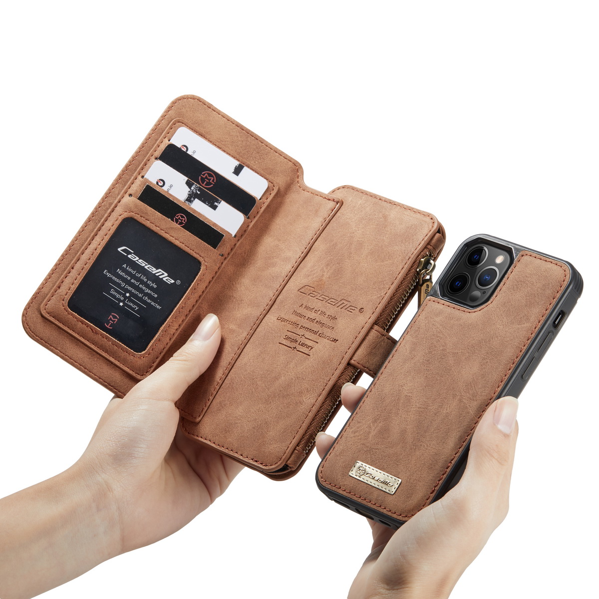 CaseMe läderfodral med magnetskal, iPhone 12/12 Pro, brun