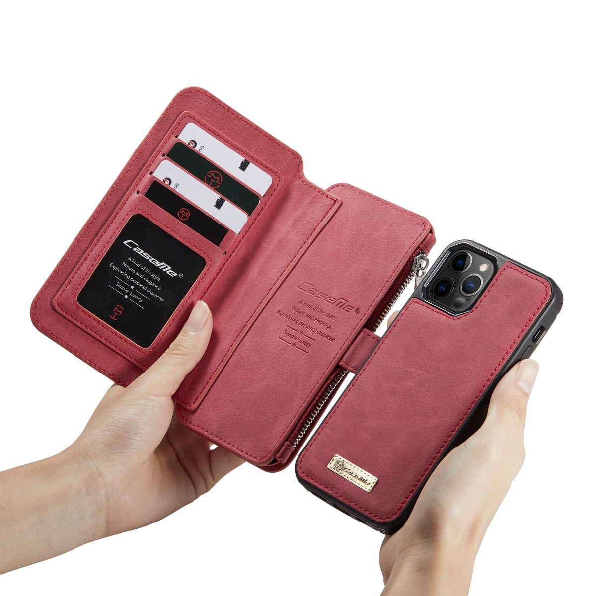CaseMe läderfodral med magnetskal, iPhone 12/12 Pro, röd