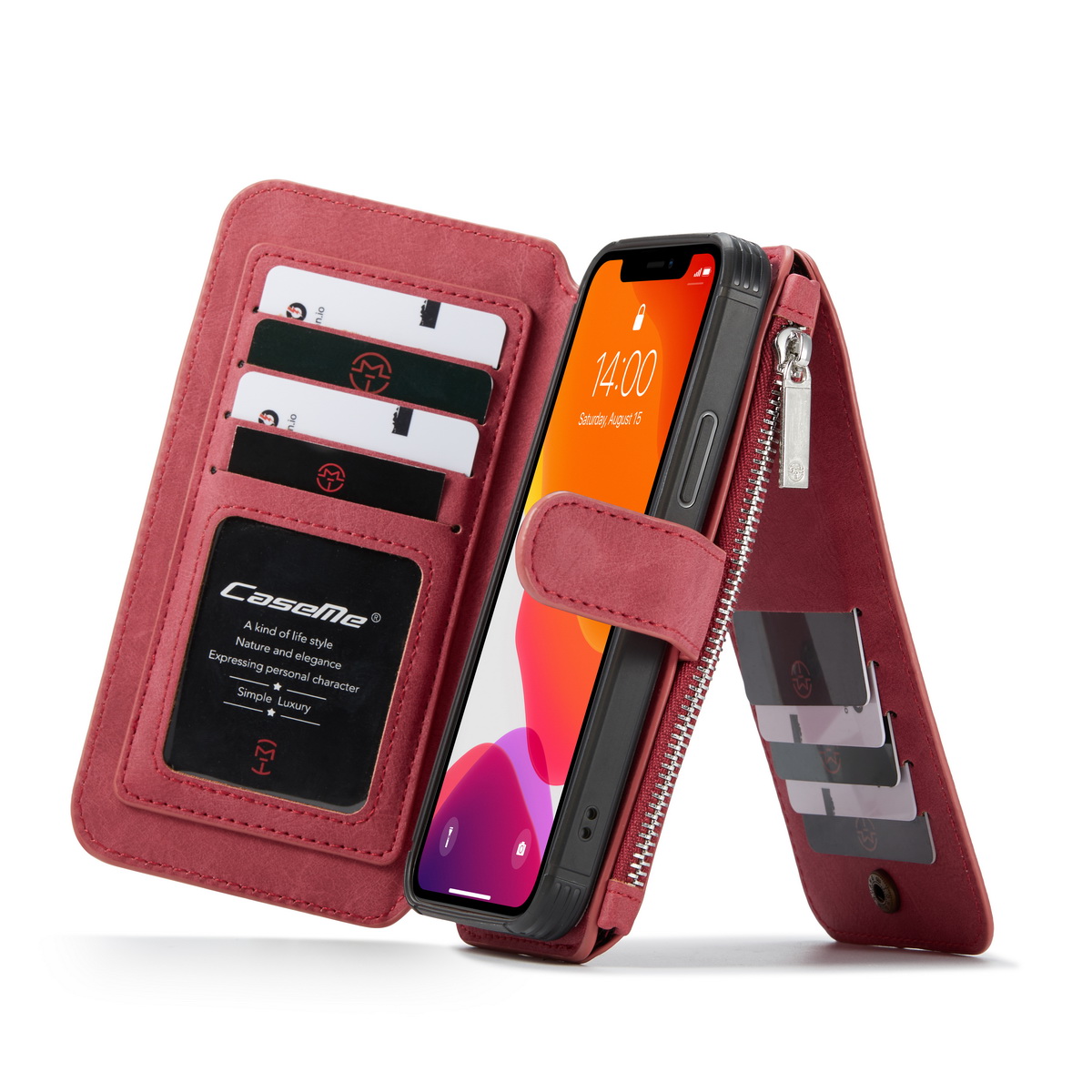 CaseMe läderfodral med magnetskal, iPhone 12/12 Pro, röd