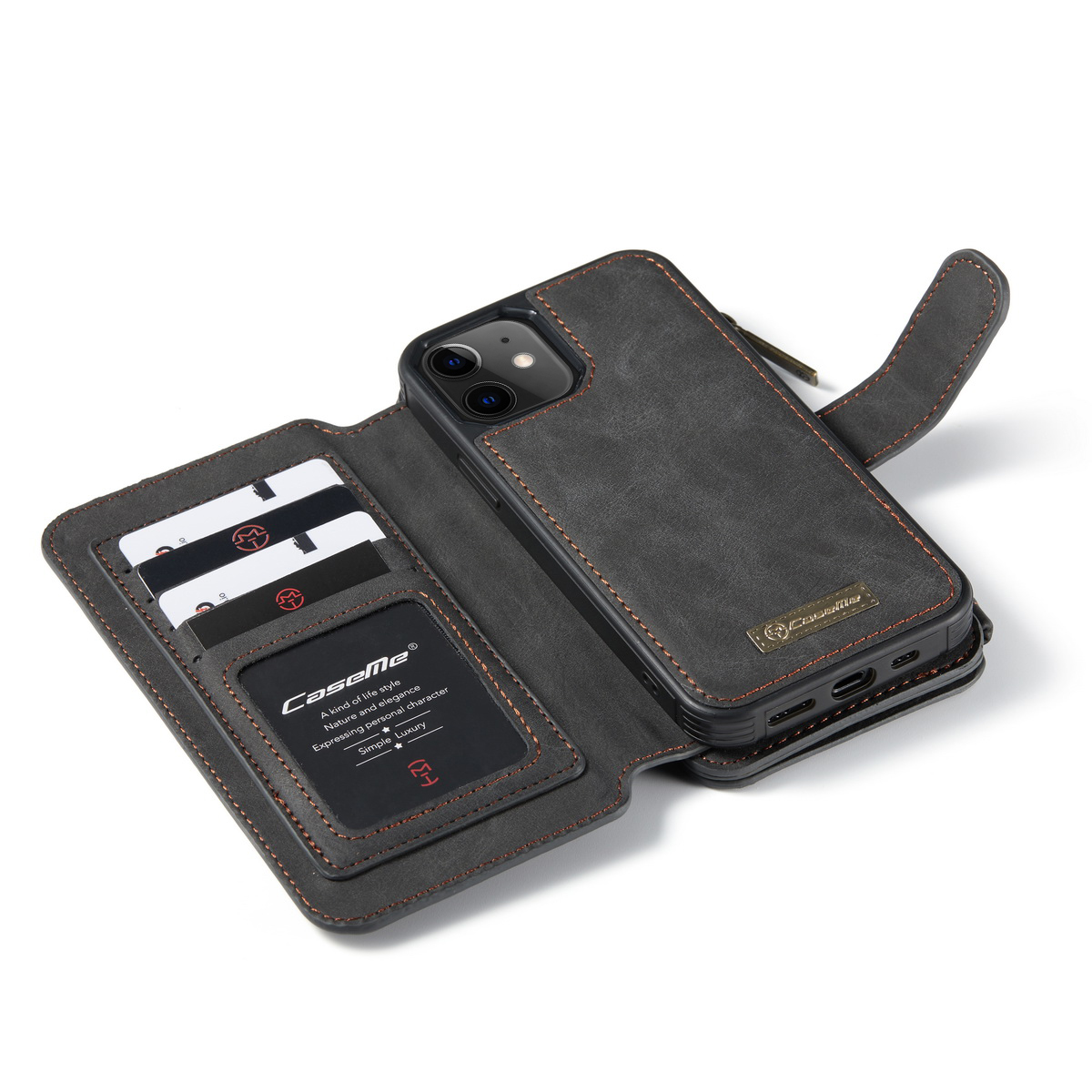 CaseMe läderfodral med magnetskal, iPhone 12 Mini, svart