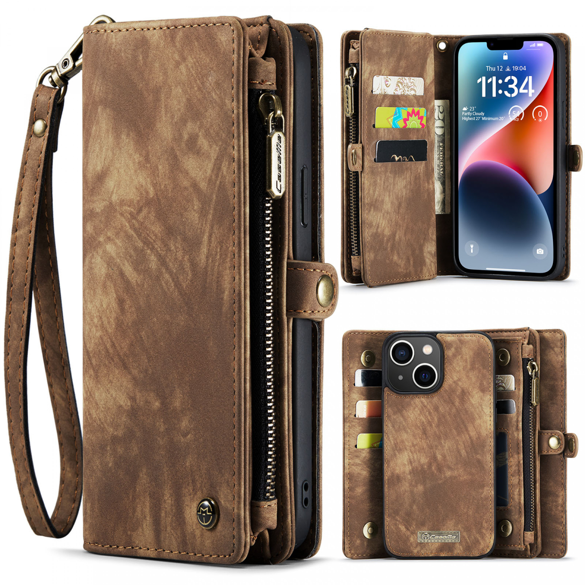 CaseMe 008 Series läderfodral, iPhone 14 Plus, brun