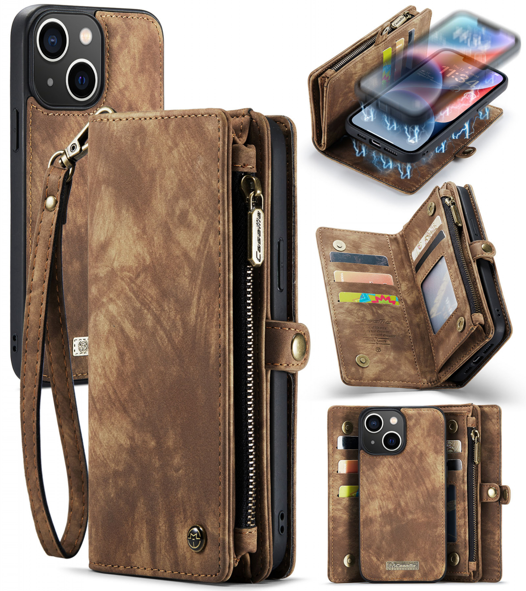 CaseMe 008 Series läderfodral, iPhone 14 Plus, brun