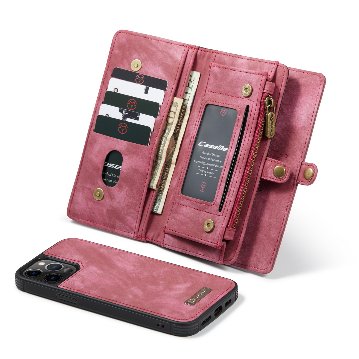 CaseMe 008 Series läderfodral, iPhone 12 Pro Max, röd