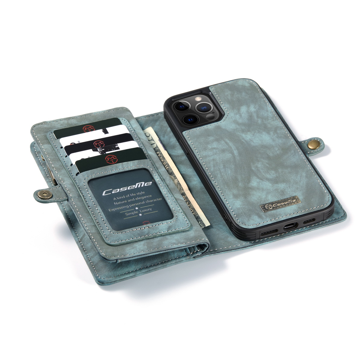 CaseMe 008 Series läderfodral, iPhone 12/12 Pro, blå