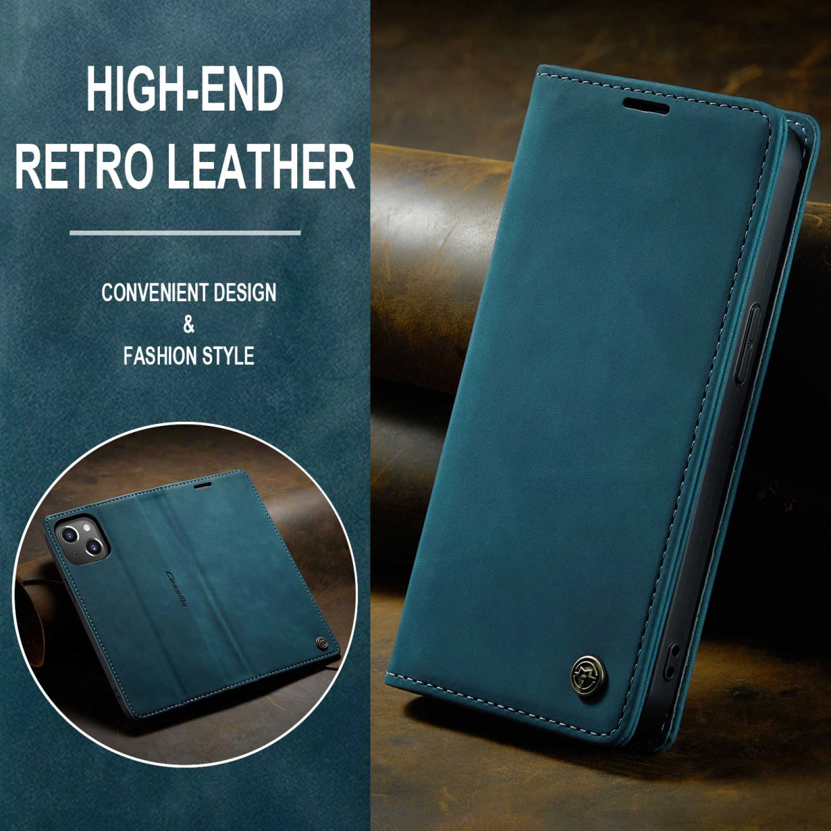 CaseMe 013 Series läderfodral till iPhone 14, grön