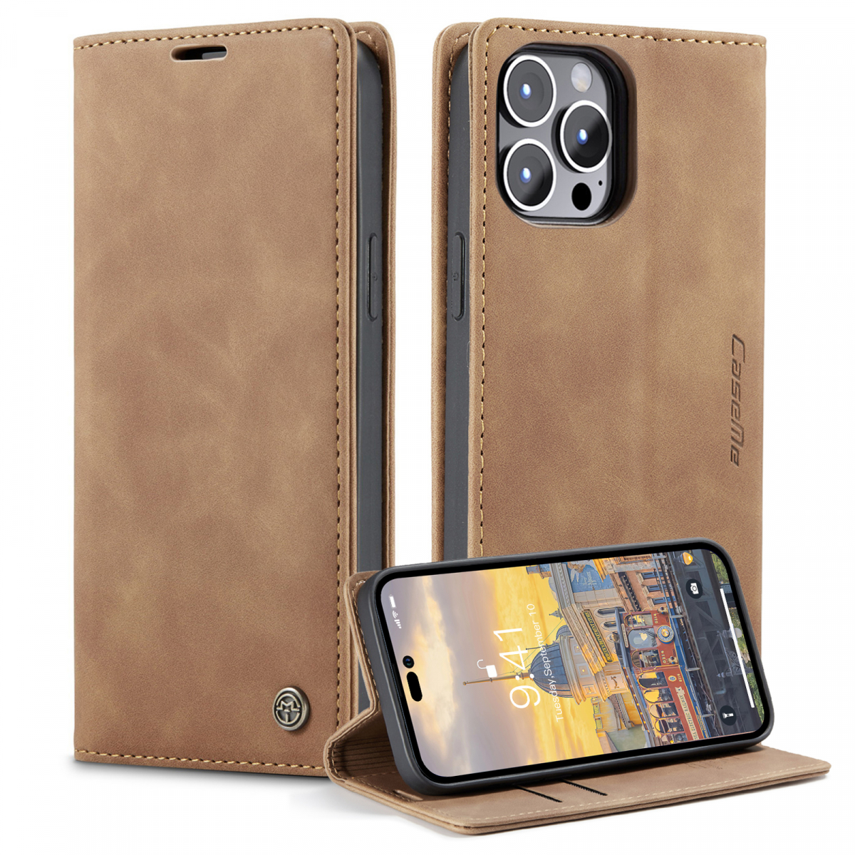 CaseMe 013 Series läderfodral till iPhone 14 Pro, brun