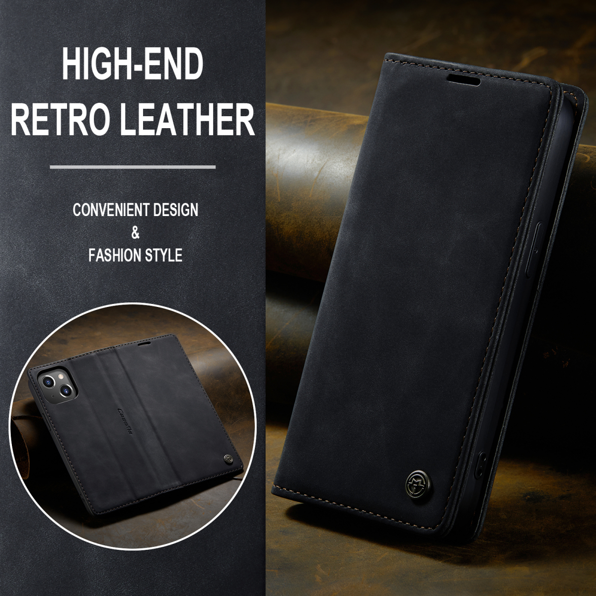 CaseMe 013 Series läderfodral till iPhone 14 Pro Max, svart