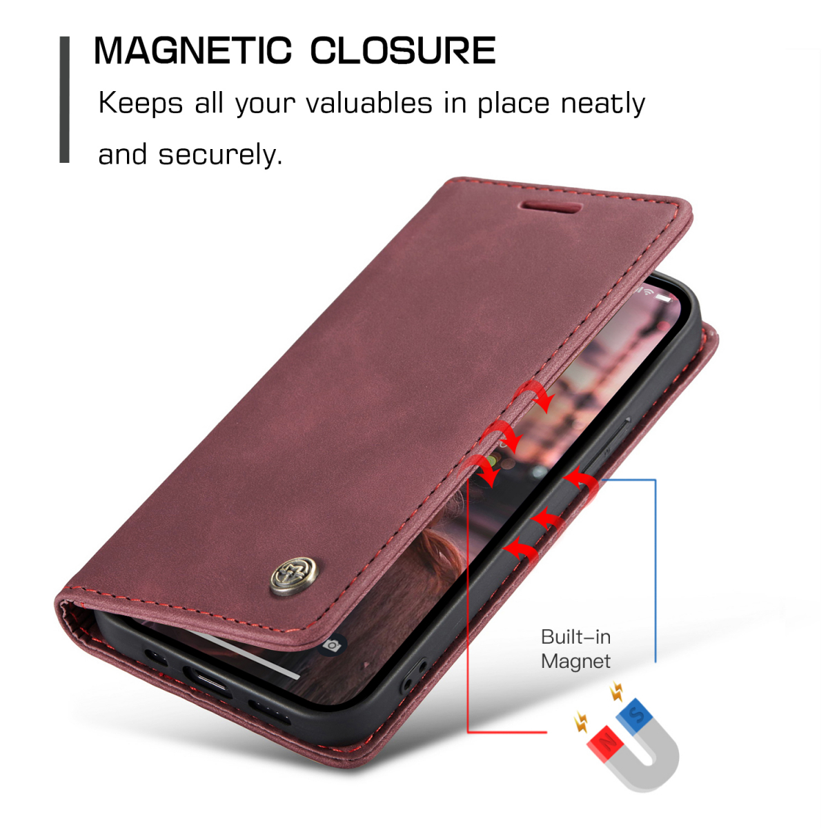 CaseMe 013 Series läderfodral till iPhone 14 Pro Max, röd