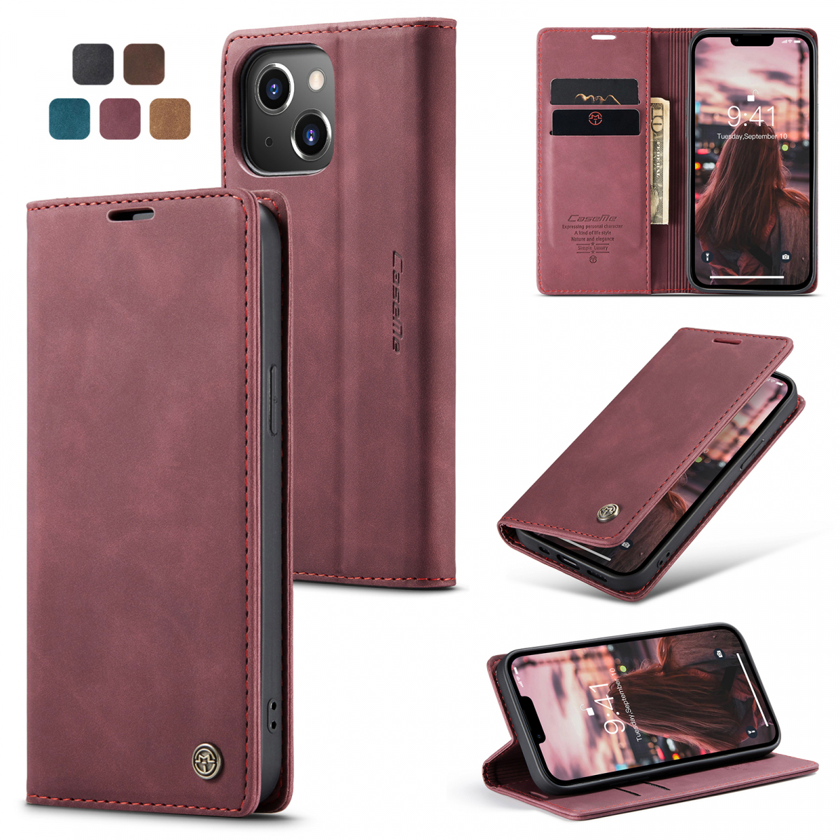 CaseMe 013 Series läderfodral till iPhone 14 Pro Max, röd