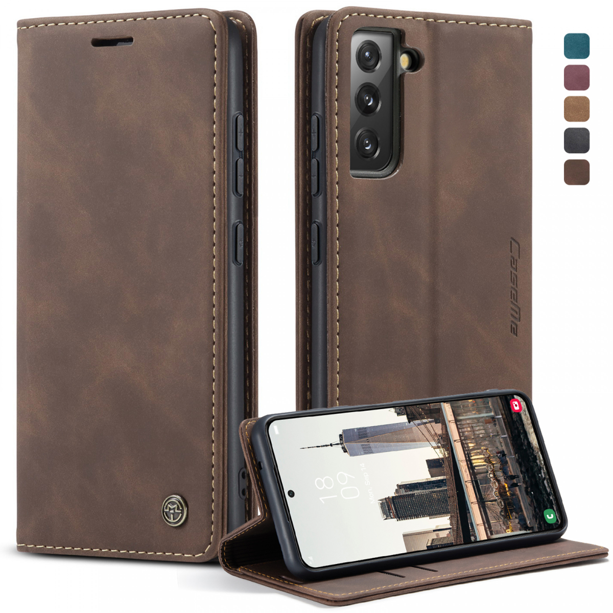 CaseMe 013 Series läderfodral till Samsung S22+, mörkbrun