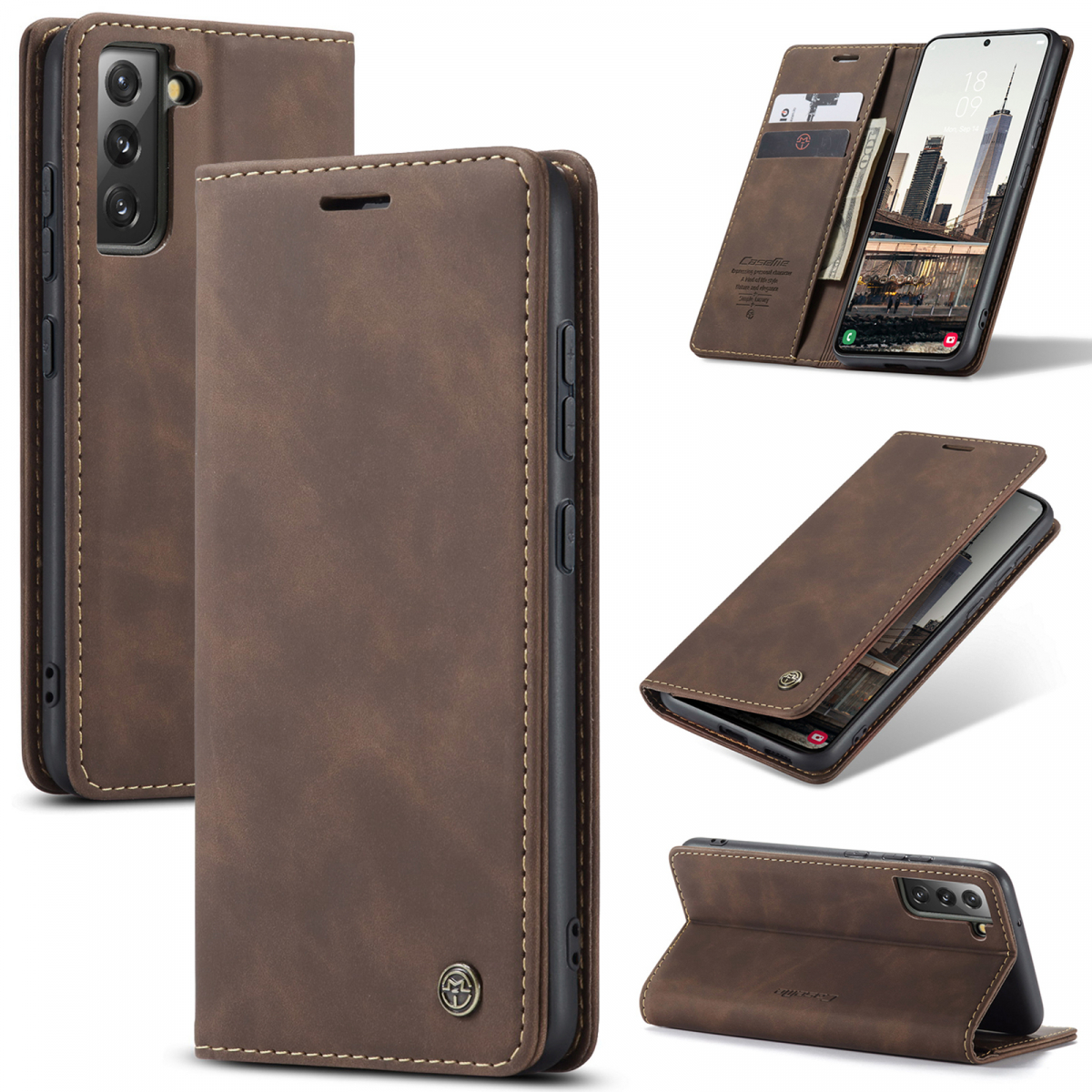 CaseMe 013 Series läderfodral till Samsung S22+, mörkbrun