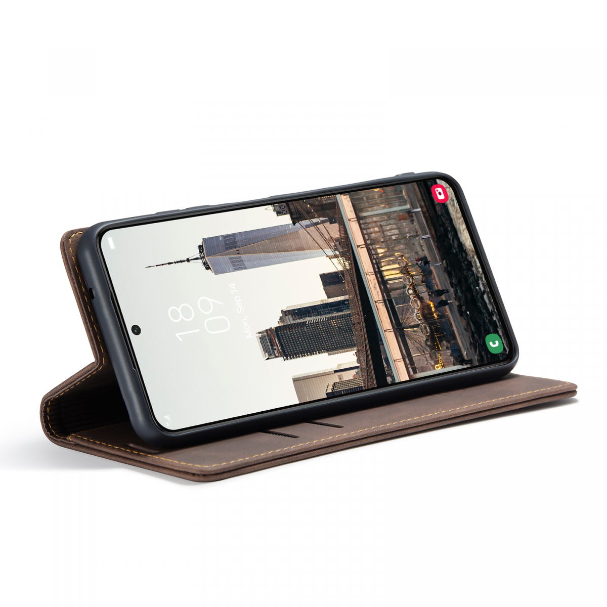 CaseMe 013 Series läderfodral till Samsung S22+, mörkbrun