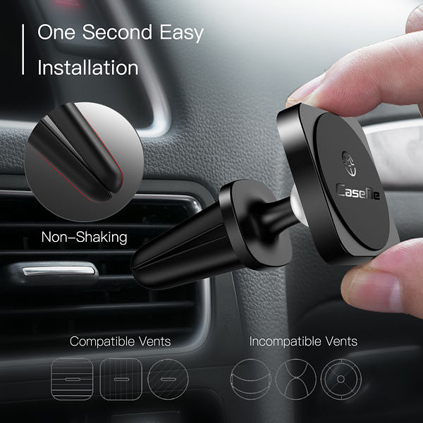 CaseMe 360° bilhållare för smartphones, fläkt, svart