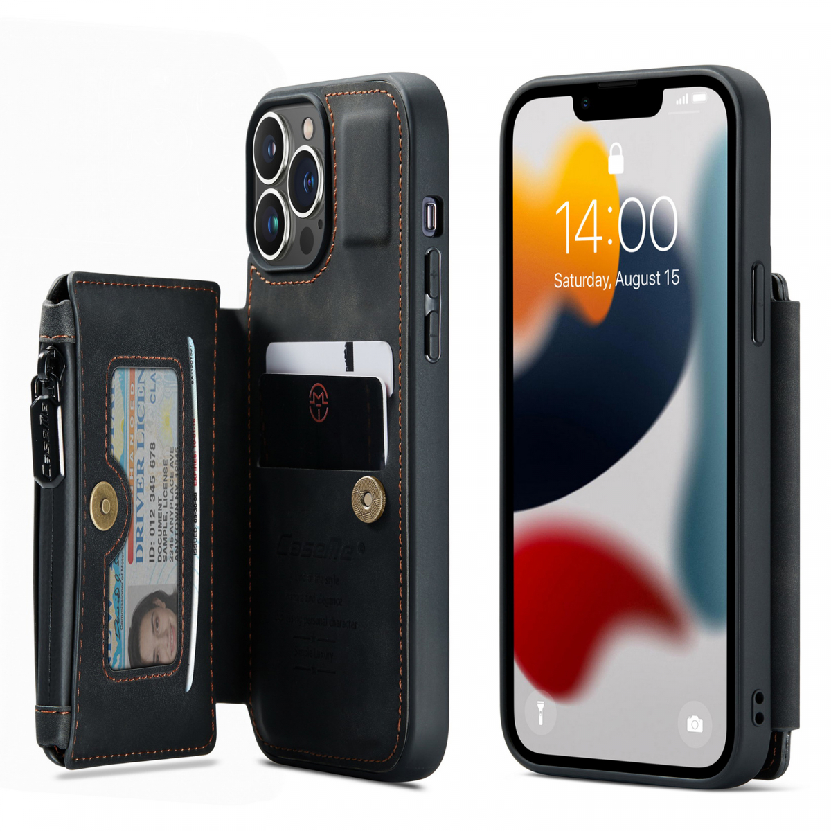 CaseMe C20 Series läderfodral till iPhone 13 Pro, svart