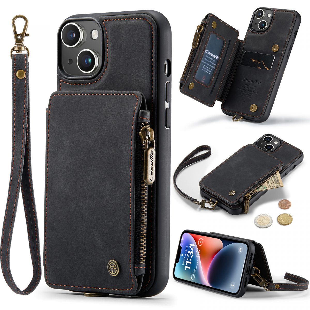 CaseMe C20 Series läderfodral till iPhone 14 Plus, svart